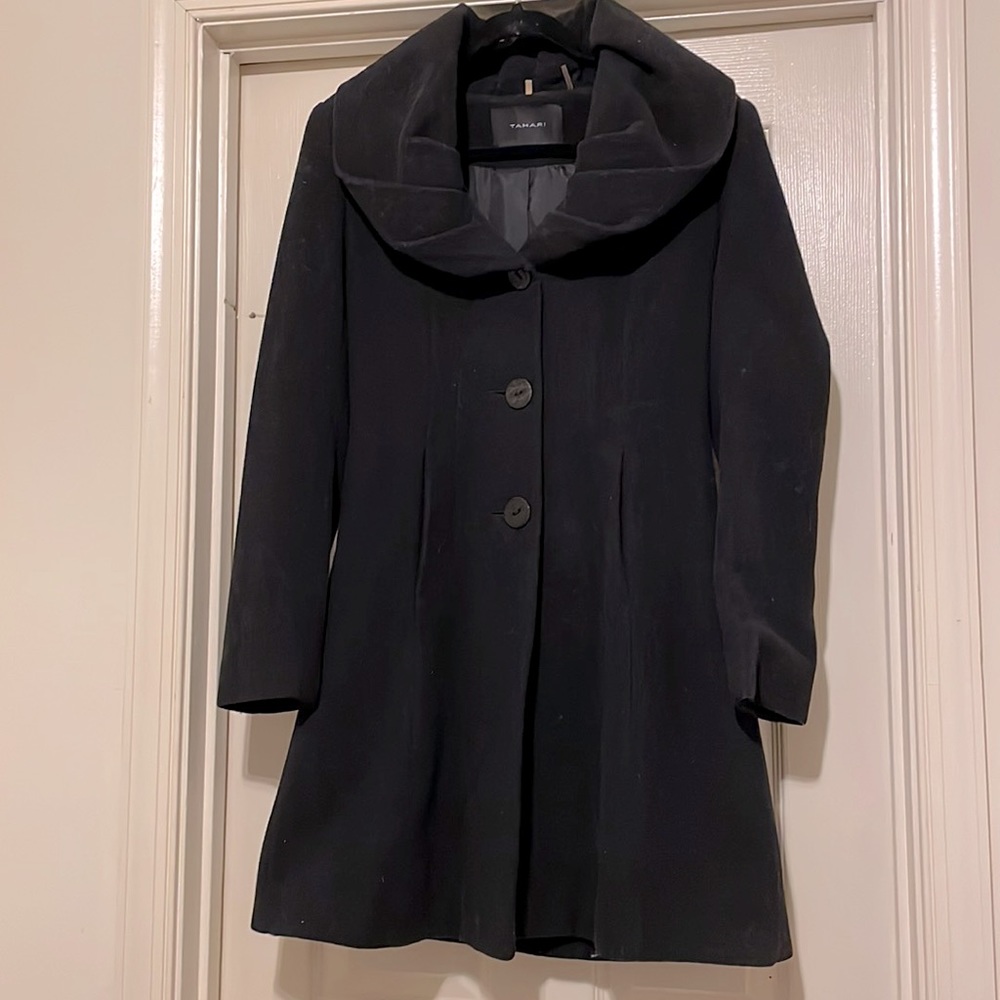 Tahari Dressy Black Wool Peacoat Coat Size 2